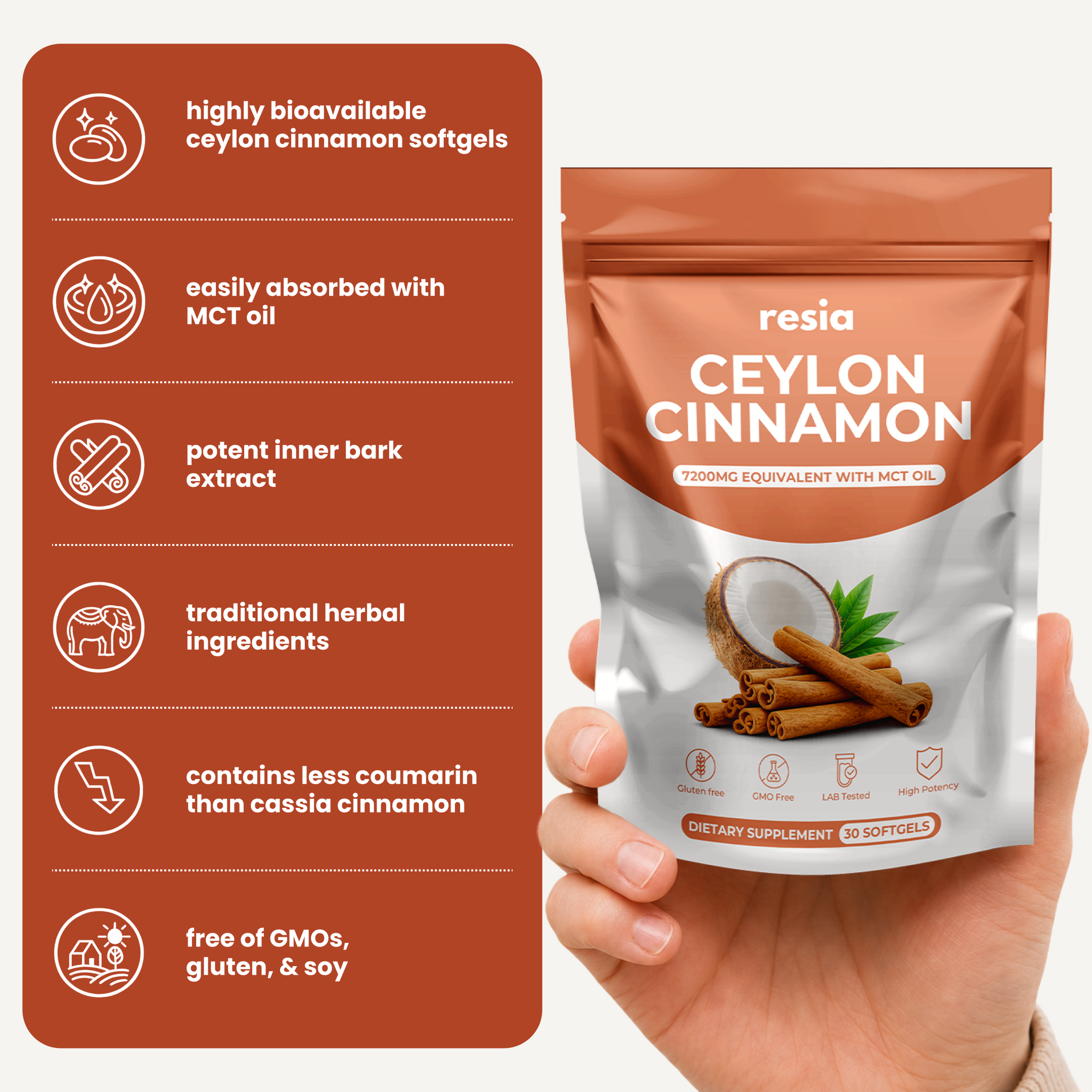 Ceylon Cinnamon 7200mg Equivalent with MCT Oil